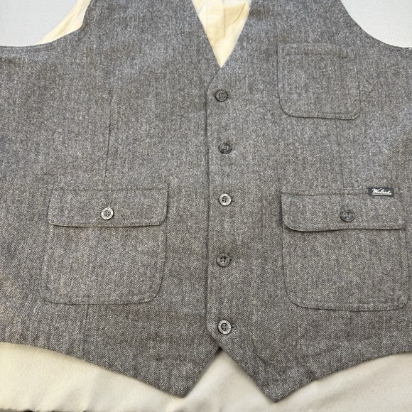 Woolrich Ruxton Vest Gray Wool Herringbone Tweed Canvas Back Mens XXL 18402 - Picture 3 of 11